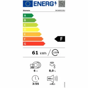 Kompakt-Geschirrspüler 6 Abdeckungen 49db – Sk26e822eu – Siemens 8